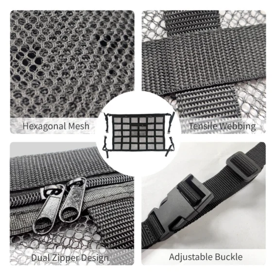 90x65cm Car Ceiling Cargo Net Organizer With 1 Pockets For Camping Overlanding For Organizing Small Items Such As Travel Tissues