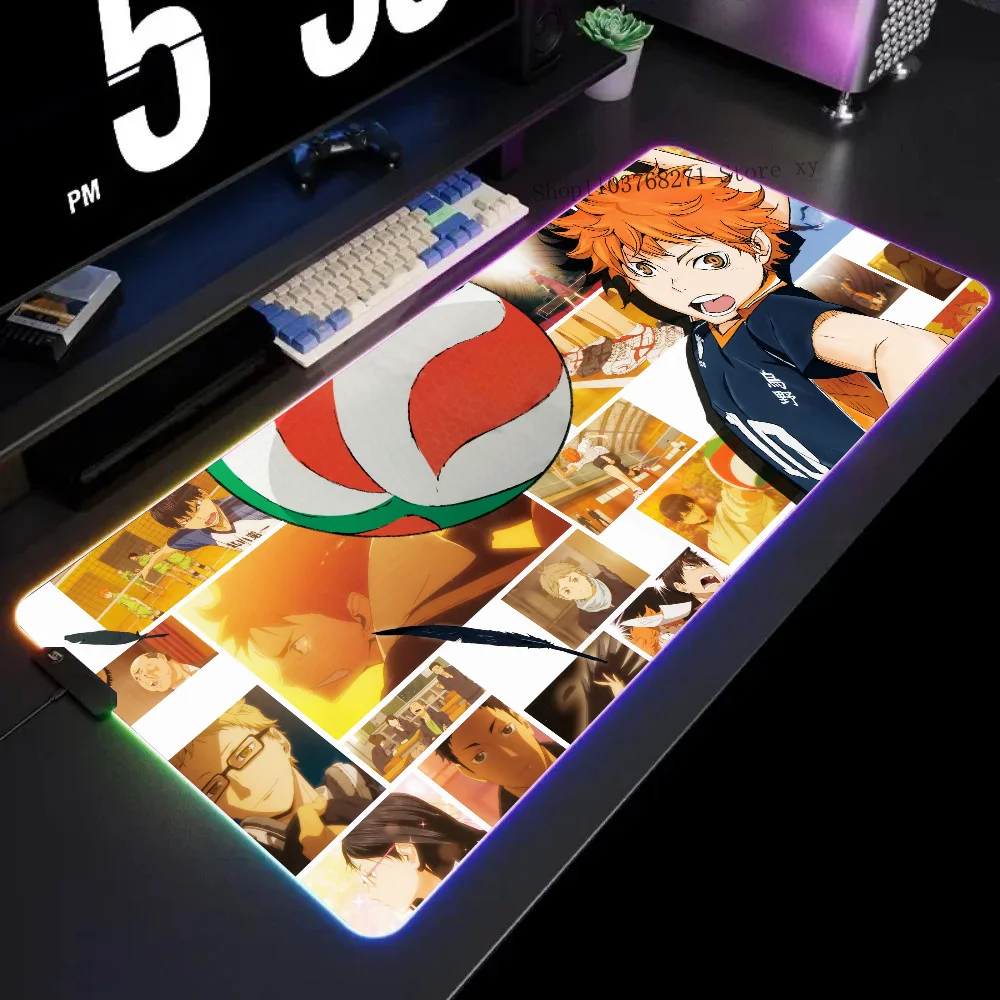 

Haikyuu Japanese Anime Mousepad XXL RGB Gaming Mouse Pads HD Black Gamer Accessories Large LED