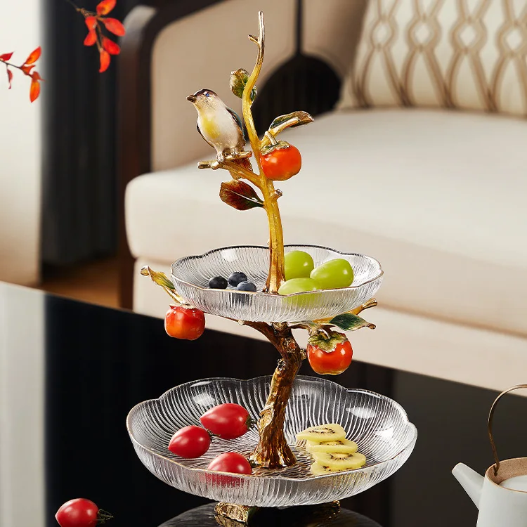 DSA double-layer glass tray home living room desktop transparent fruit tray hotel multi-layer storage snack candy tray storage