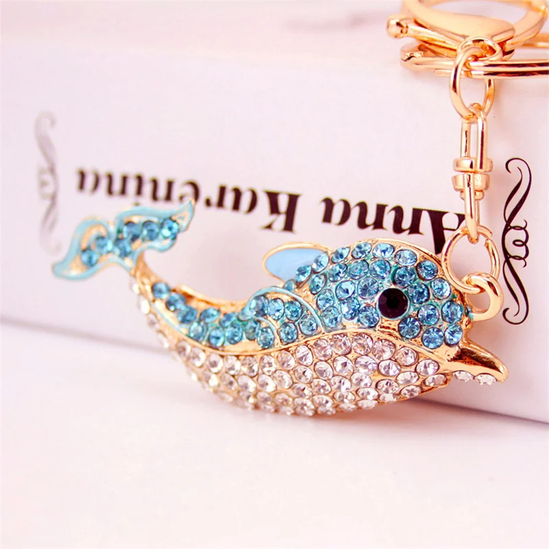 

Cute Lovely Dolphin Full Crystal Key Chain for Women Mem Alloy Rhinestone Animal Keyring Car Bag Accessories Jewelry