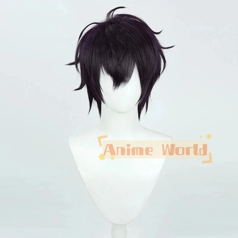 2025 11 Nijisanji Vtuber Saiki Ittetsu Cosplay Wig Short Dark Purple Heat Resistant Synthetic Hair Halloween Role Play + Free Wi