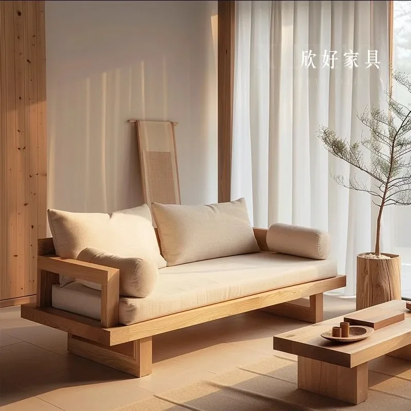 Solid wood sofa living room sofa old elm bed and breakfast hotel sofa chair