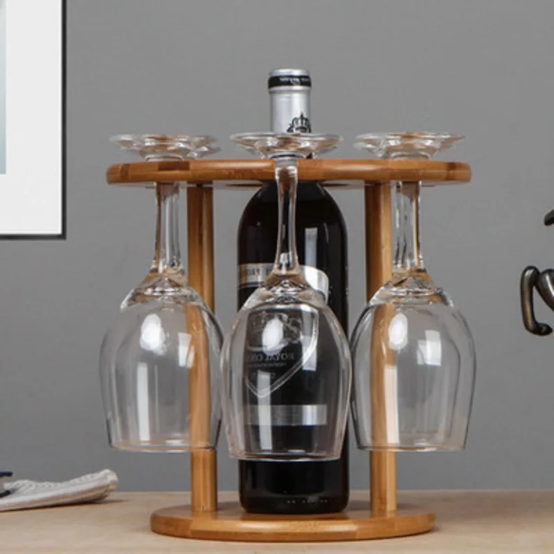 Solid wood creative upside down wine glass shelf household bar tall glass water cup bamboo hanging ornament bamboo