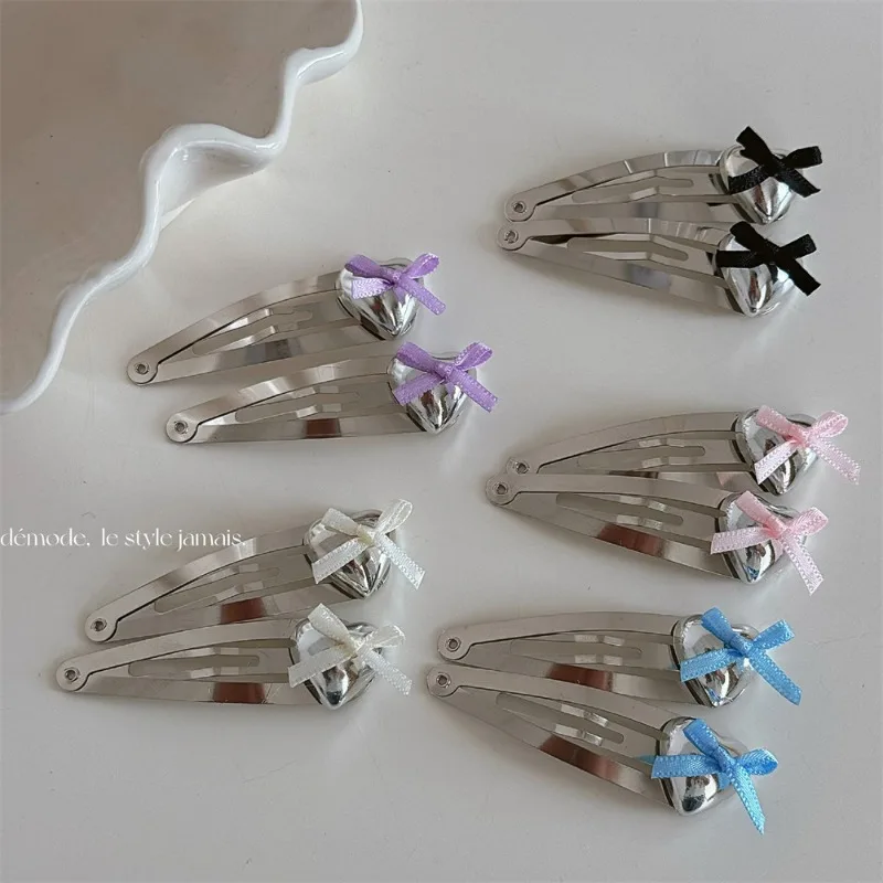 Silver Love Heart Bow Tie Basic BB Clip Exquisite Alloy Barrettes Side Clip Simple Western Style Hair pin Top Clip Headwear