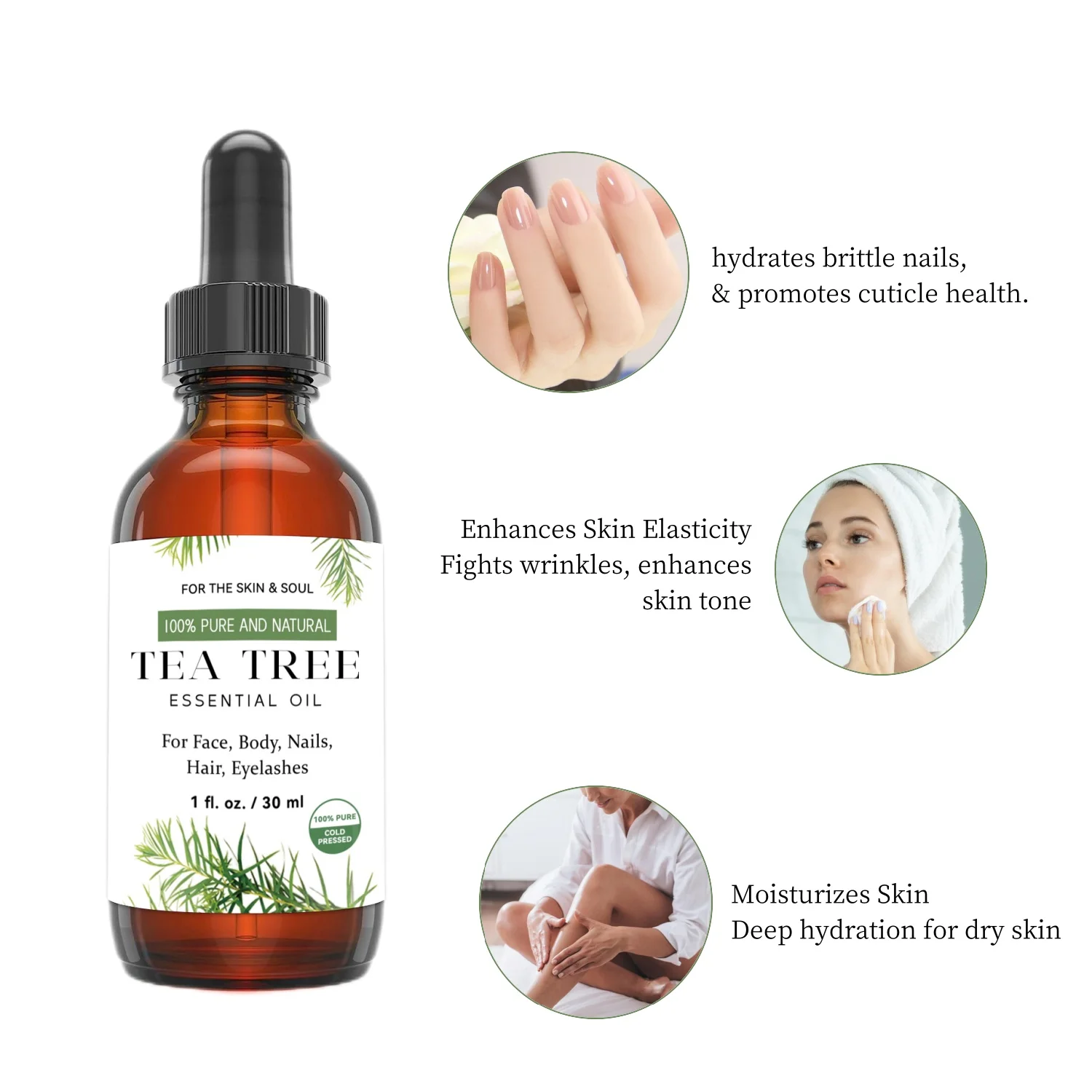 100% Pure En Natuurlijke Tea Tree Etherische Olie Voor De Huid En Ziel Voor Gezicht, Lichaam, Nagels, Haar, Wimpers 100% Puur Koud Geperst