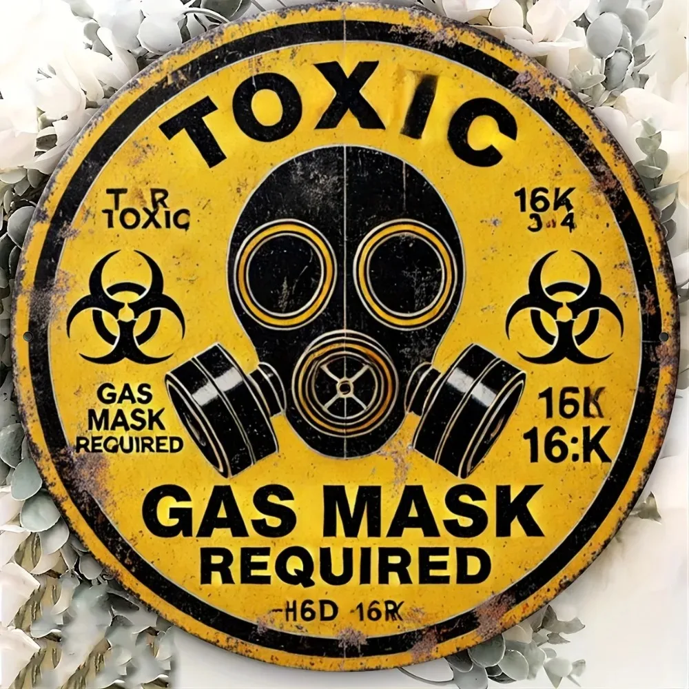 Panneau métallique vintage, masque à gaz, danger toxique, décoration murale, bar, Man Cave