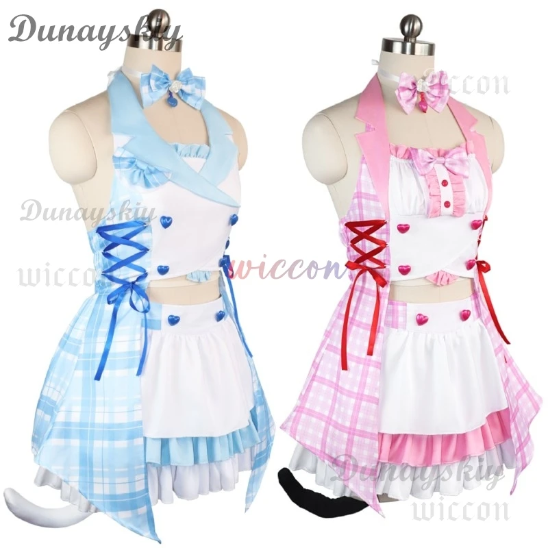 Juego Nekopara vainilla Chocola disfraz de Cosplay Anime Nekomimi Paradise peluca estampado traje de sirvienta mujer Sexy traje de Carnaval Kawaii
