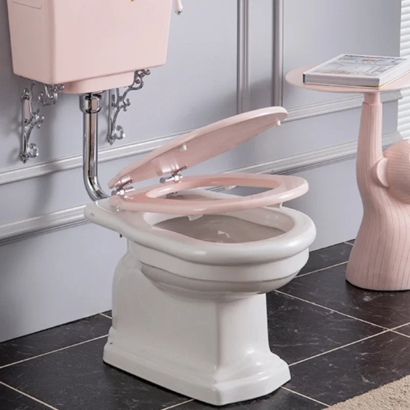 Toilet Pink Aluminum Alloy Water Tank Split Toilet Silent Solid Wood Cover