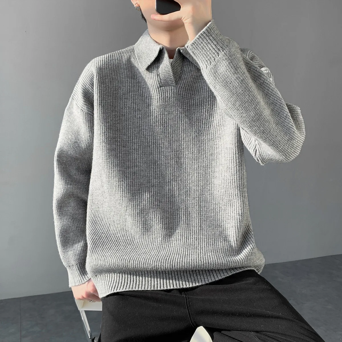 

Men's Knitted irt Collar Ne Sweater Soft Cozy Sle Henry Collar Autumn Winter New Arrival Casual Comfortable Polyes...