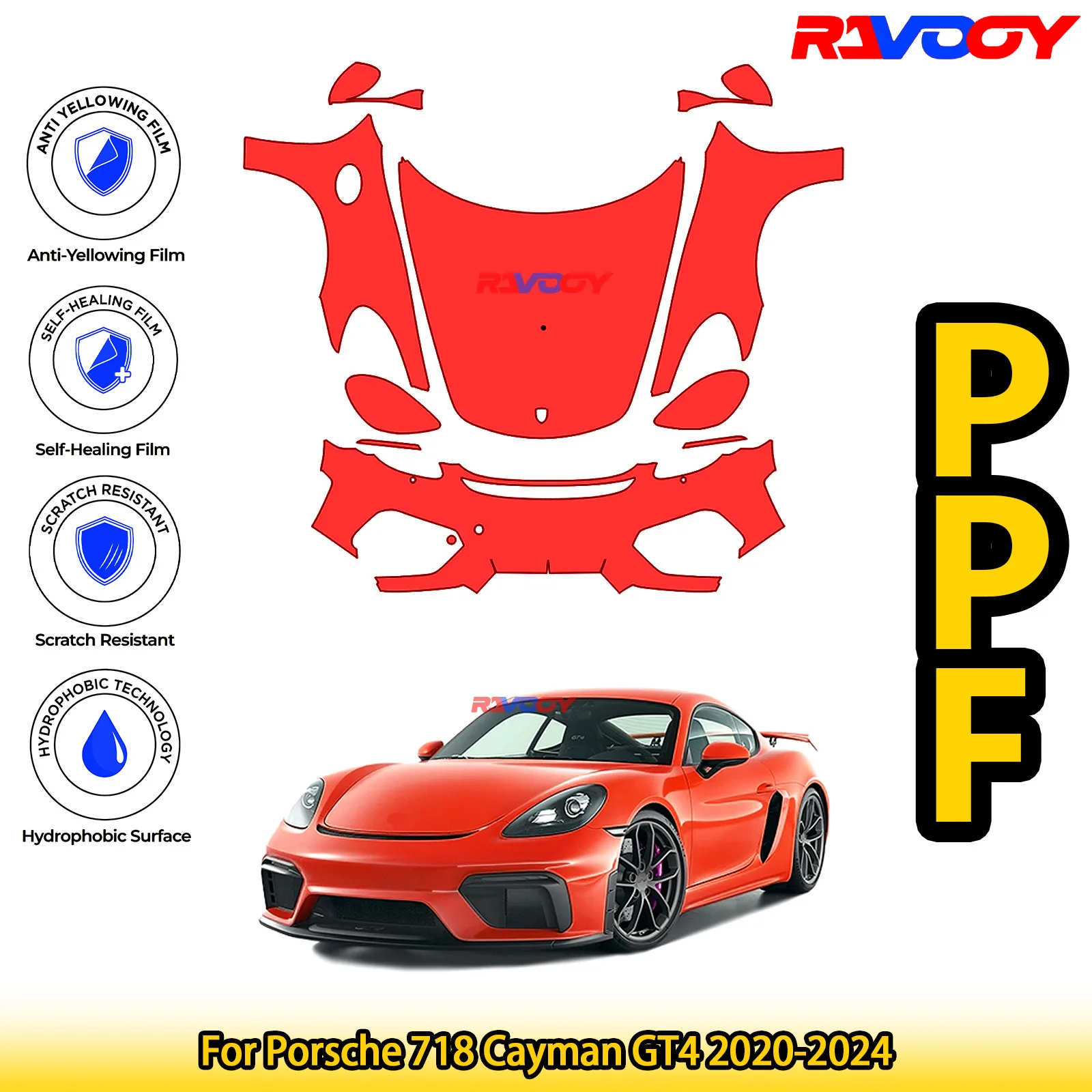

For Porsche 718 Cayman GT4 2020-2024 Glossy Matte Black Precut front PPF Kit Paint Protection Film