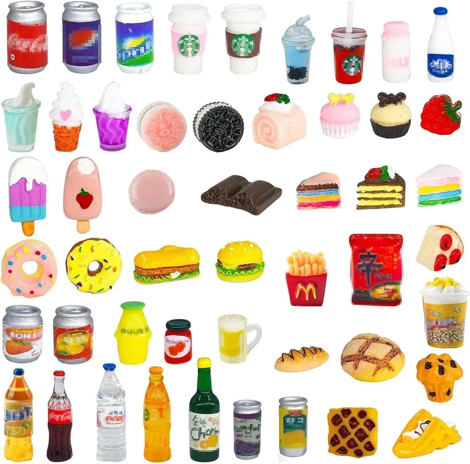 

50 Pcs Miniature Food & Drink Bottles for Dollhouse Pretend Play, Kitchen Toys Party Accessories