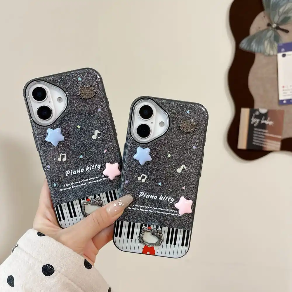 Cute Cartoon Anime Role Piano Hello Kitty Phone Case for Iphone 14 15 16 Pro Max Hot Sale Lovely Anti-fall Protective Back Cover