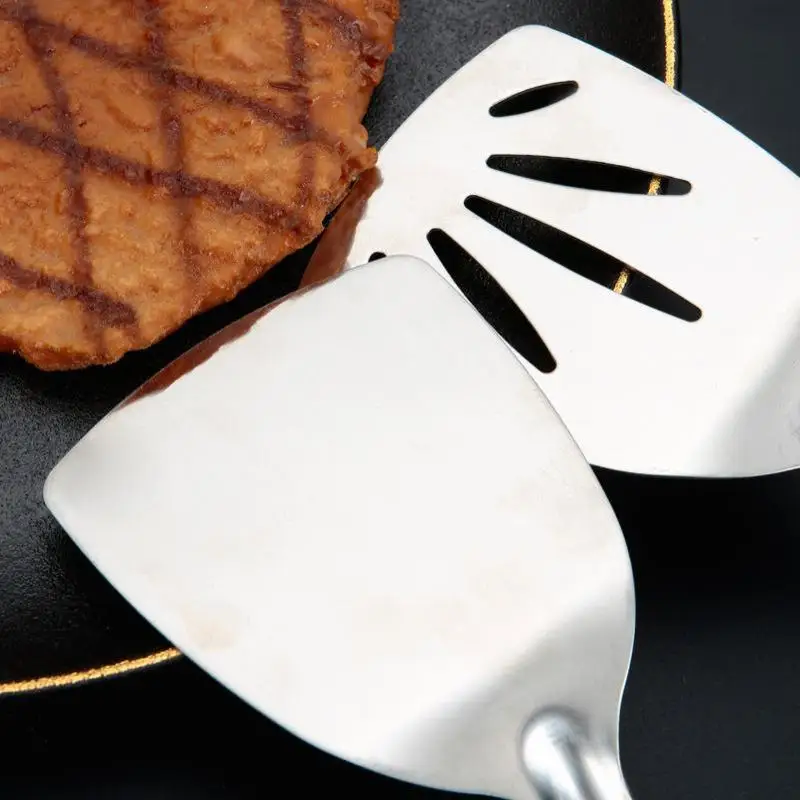 Utensílios de cozinha de aço inoxidável pá vazamento pá cozinhar espátula bife pá fritar wok espátula ferro utensílios de cozinha