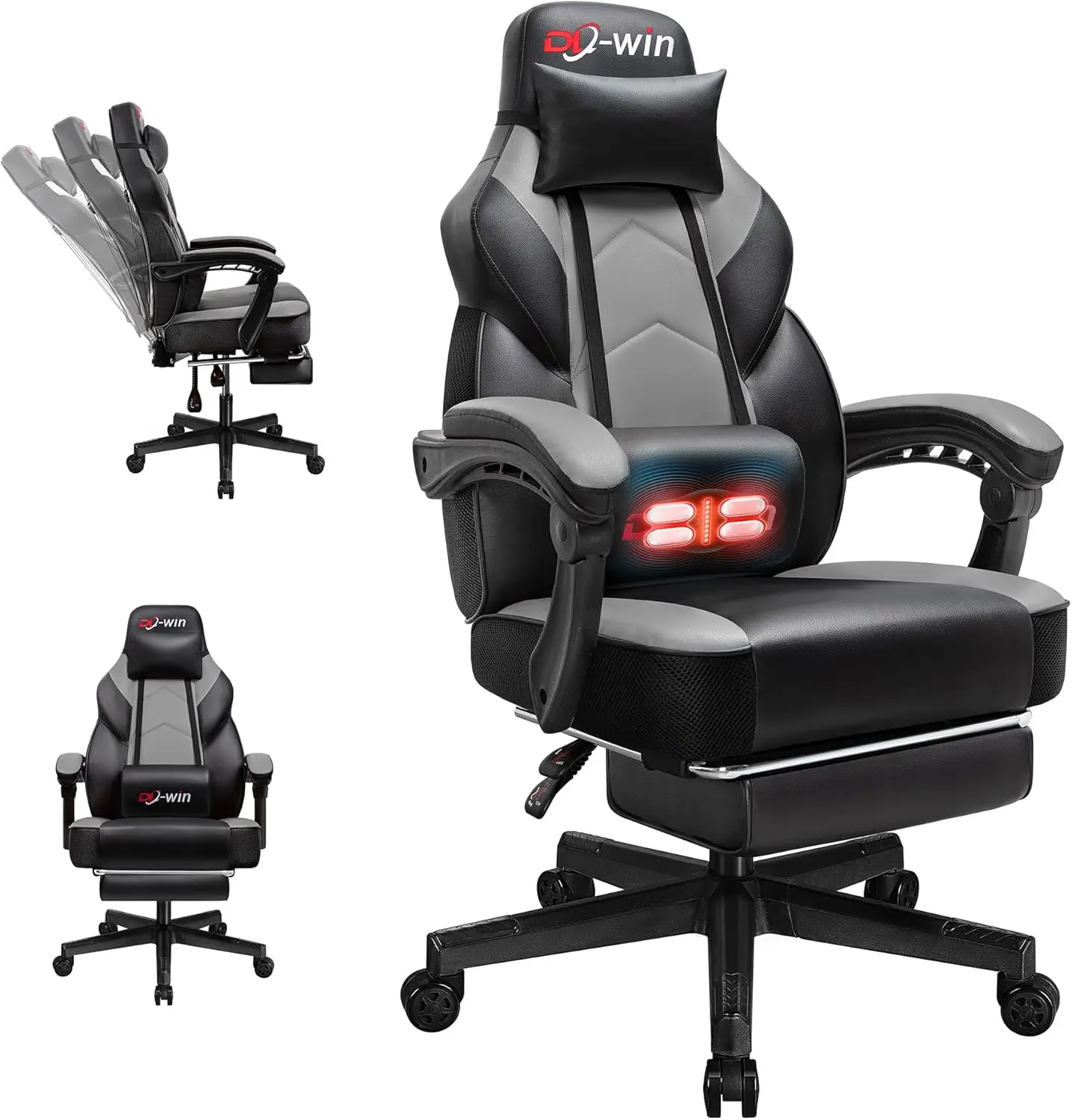 

Big and Tall Gamer Chair's with Massage Lumbar Support, 360° Swivel Height Adjustable Computer Chaires, Grey