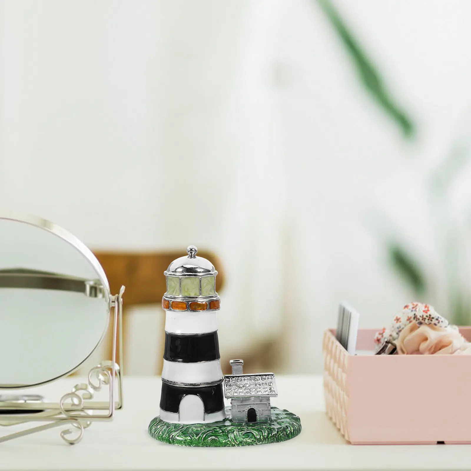 Lighthouse Shaped Metal Jewelry Box Decorative Jewelry Storage Case for Rings Earrings Necklaces Vintage Trinket Organizer Gift