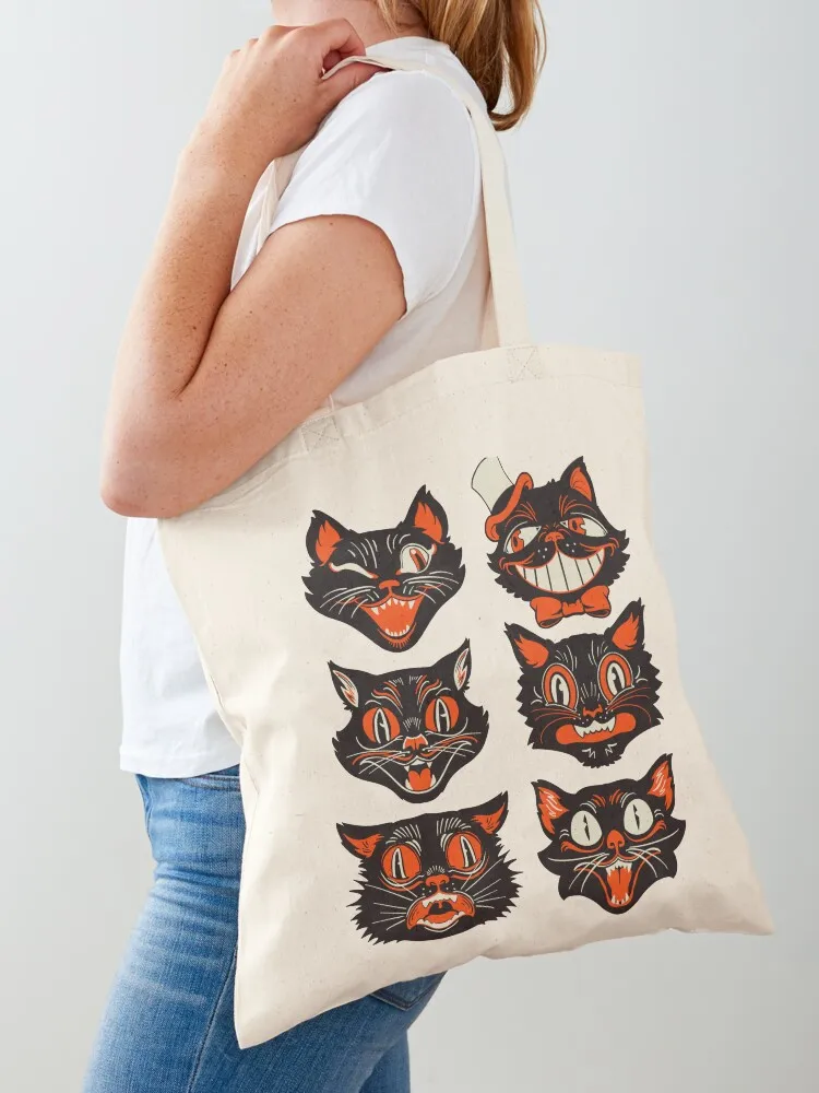 Retro Vintage Halloween Black Cat Face Collection Tote Bag shoping bag tote bags aesthetic Gift bags canvas tote bags