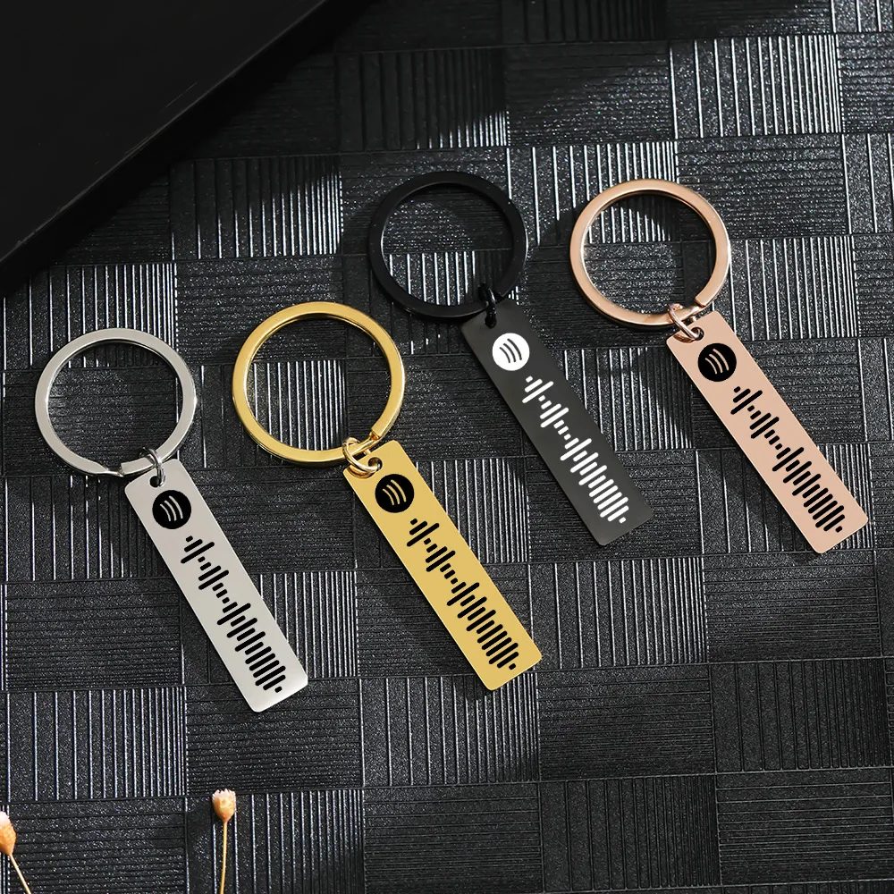 Customized Spotify Keychains Stainless Steel Engrave Music Code Keyrings for Music Lover Best Personlized Key Chain Jewelry Gift