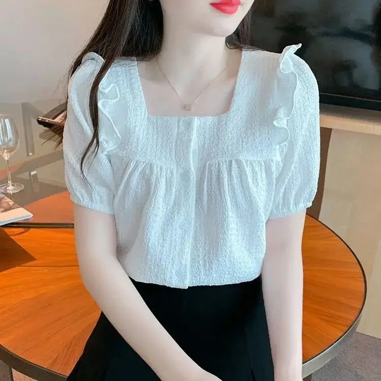 

Summer Korean Style Ruffled Shirt with Sweet French Top
