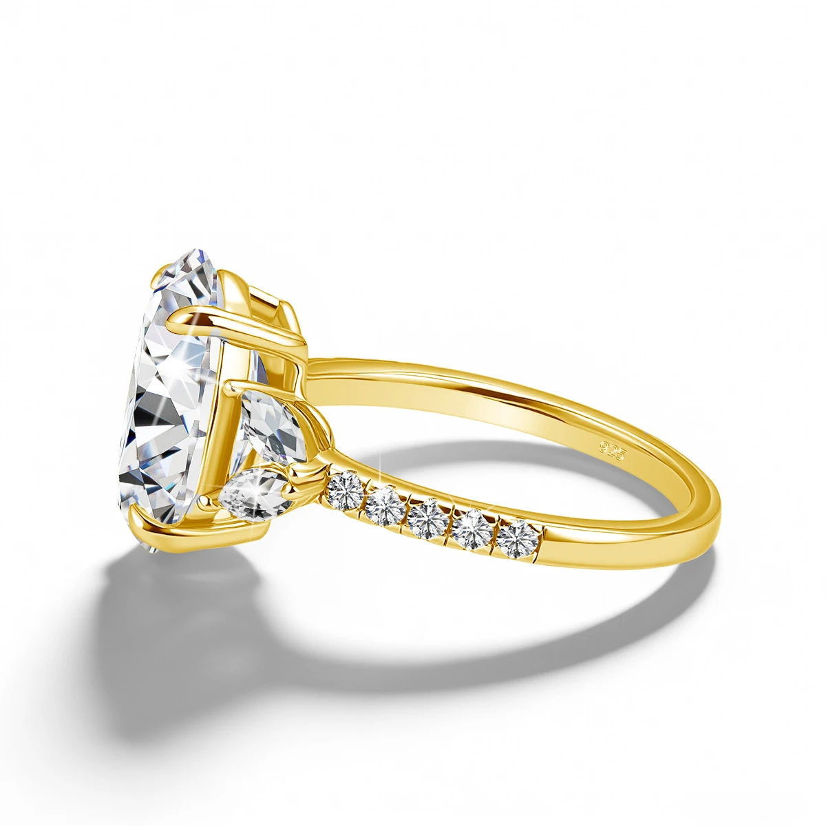 925 Sterling Silber Prächtiger 4,5 Karat Ovaler Moissanit-Ring für Damen, Marquise Kubikzirkonia Hochzeits- und Versprechensringe, Jubiläumsring – Detail 3
