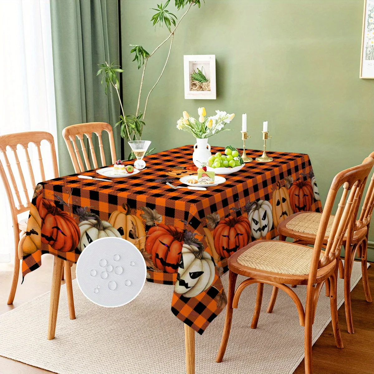 One piece of polyester tablecloth is an ideal choice for Halloween pumpkin kitchen table decoration.zyc