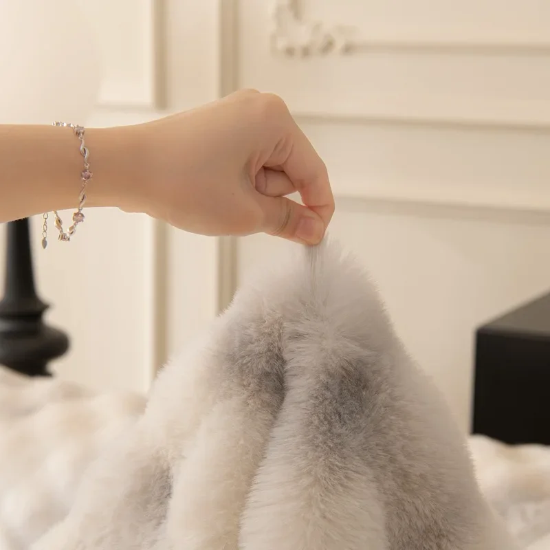French High-grade Rabbit Plush Sofa Cushion Winter 2023 New Style Thickened Living Room Sofa Cushion Non-slip Sofa Cover Cloth