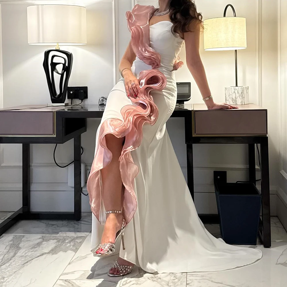 Abiti da sera a sirena personalizzati Abito da ballo senza maniche monospalla lungo fino al pavimento Abito da festa senza schienale drappeggiato increspato