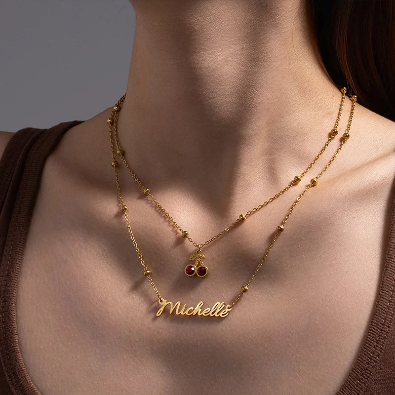 

Nextvance ожерелье с индивидуальным именем золотого цвета из нержавеющей стали персонализированный красный камень вишня двухслойное колье ювелирные изделия подарки