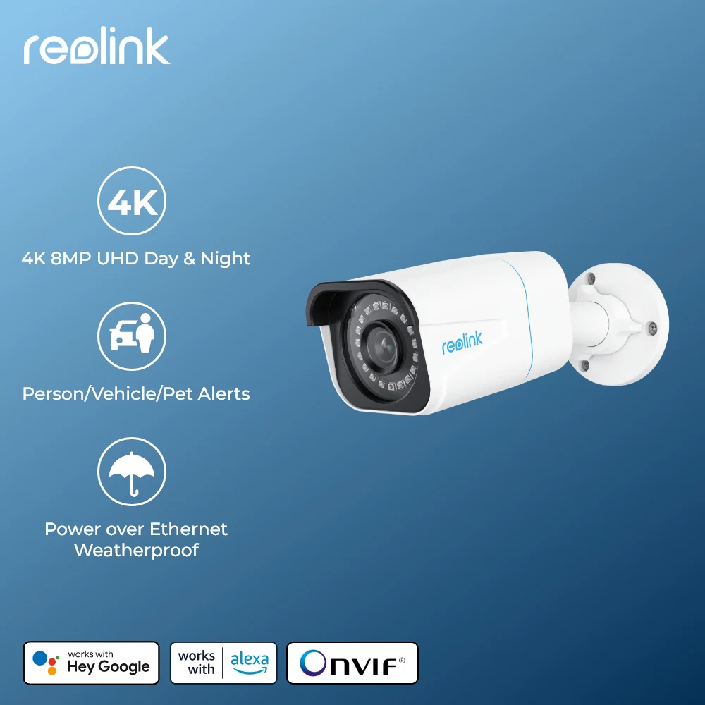Reolink-Caméra Extérieure 8AJ4 K PoE Détection Humaine/Voiture Infrarouge Vision Nocturne Bullet Smart Home Caméra de permission IP RLC-810A