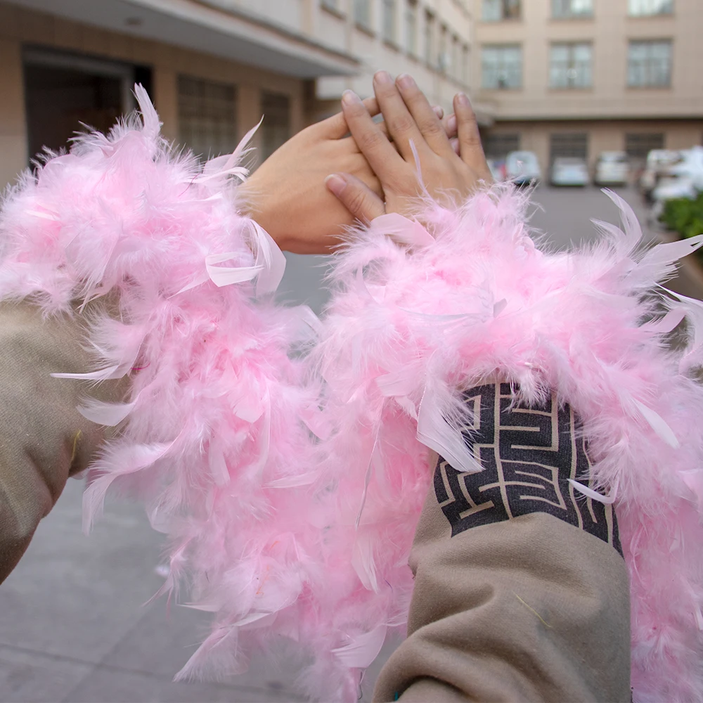 Flauschiger rosa Truthahnfeder-Boa-Schal, 40g, 60g, 90g, 2m lang, Chandelle-Wickelschal, Kostüm, Karneval, Party, Verkleidungszubehör