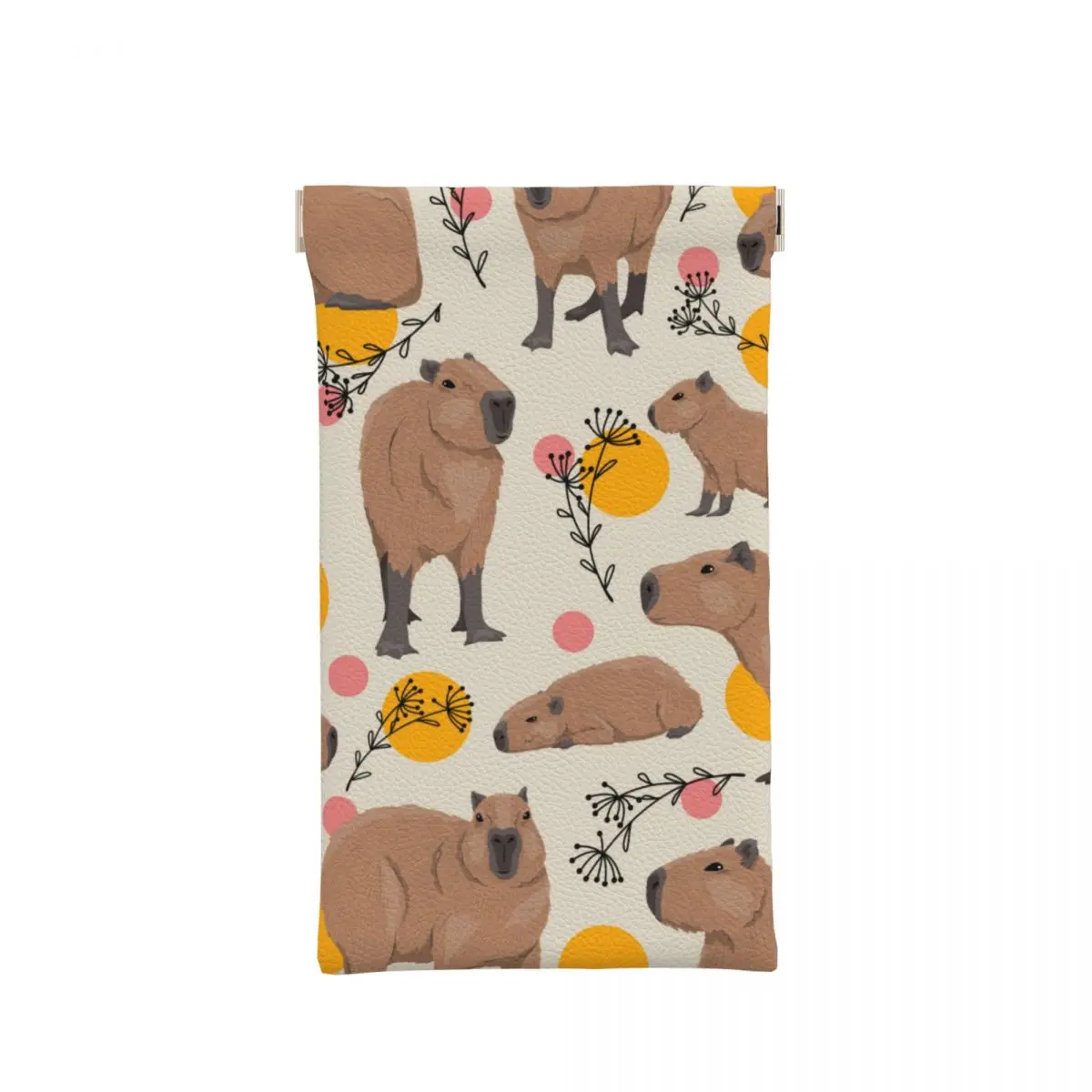 Glasses Storage Bag Capybaras Plants And Circles Eyeglass Case Sunglasses Pouch Squeeze Coin Purse