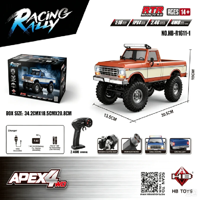 Huangbo 1/16 Rc Car 4wd Scale Off-Road Vehicle Full Proportion Light Beach Monster Truck Crawler Model Truck Remote Control Hobb
