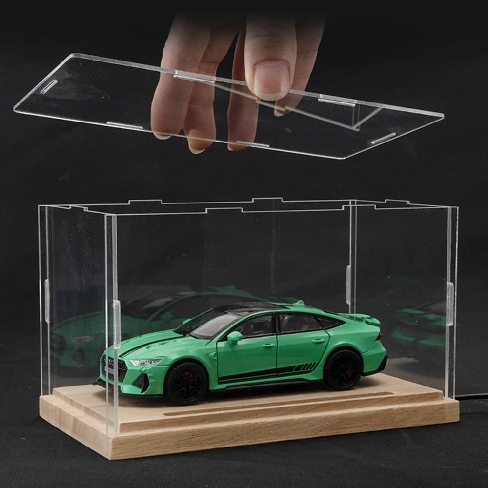 1/32 1/24 1/9 Toys Cars Motorcycle Models Transparent Acrylic Display Box LED Light Car Model Wooden Dustproof Covers for Kids