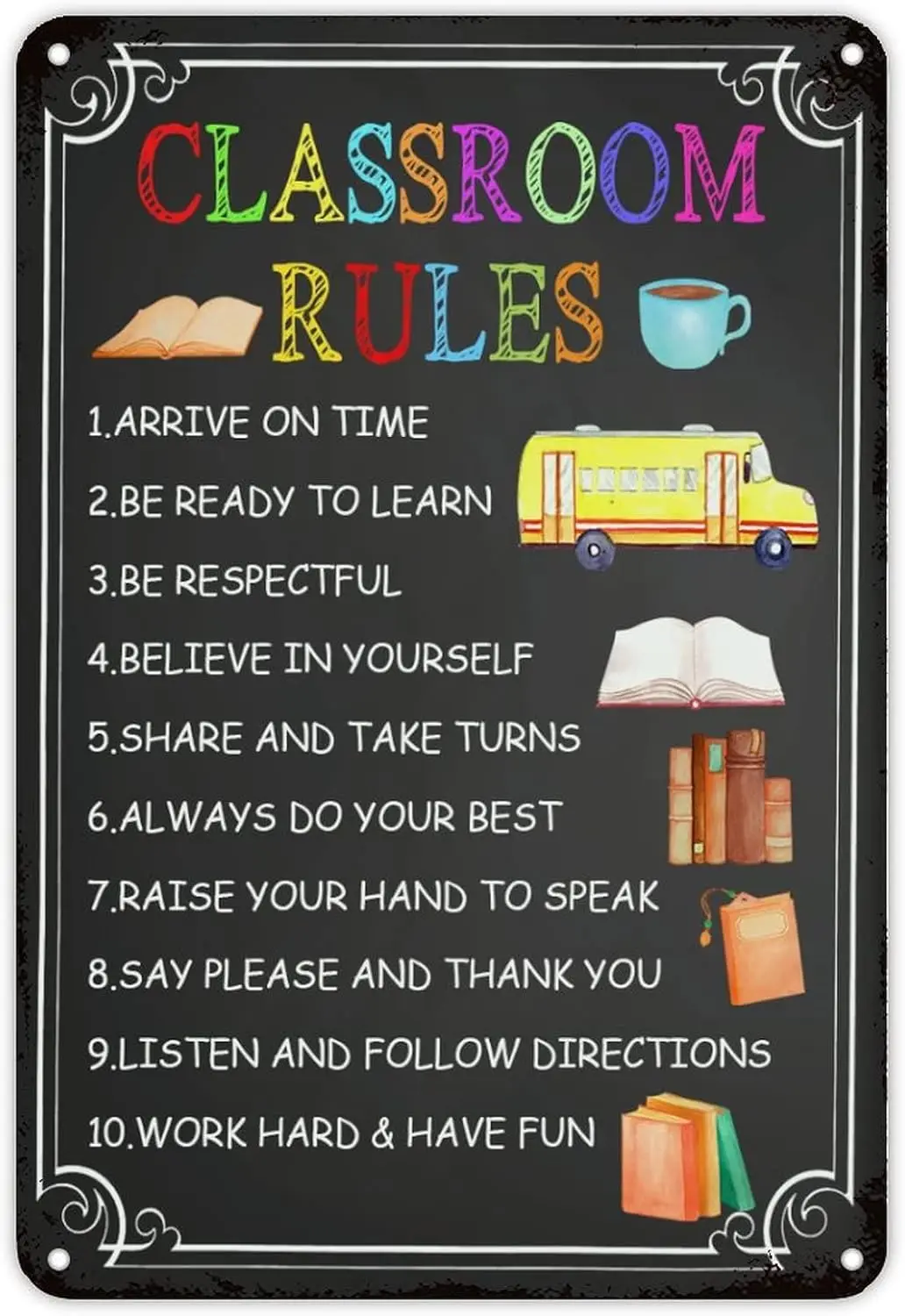 First Day of School Metal Sign classroom Rules Signs Welcome Back to School Metal Tin Sign Classroom Decor Painted Doodle Rainbo