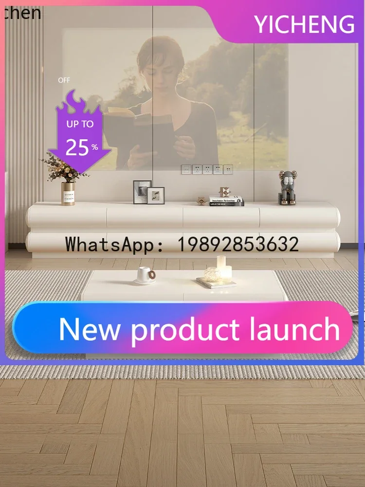 

floor TV cabinet coffee table combination small apartment modern simple household solid wood TV cabinet