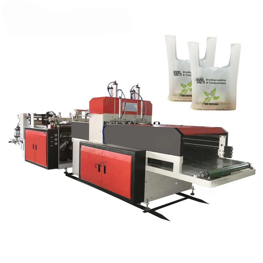 Automatic T-shirt Hot Sealing Cold Cutting Biodegradable Vest Bag Making Machine