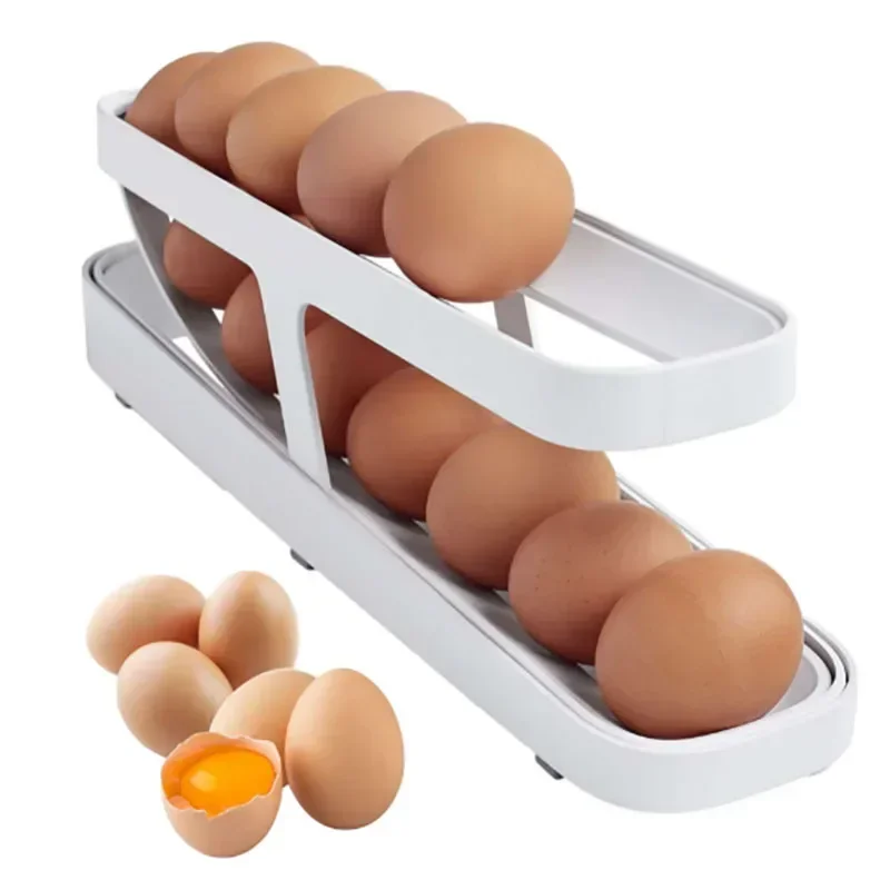 1pc Automatic Scrolling Egg Rack Holder Tray Rolldown Refrigerator Egg Dispenser Kitchen Fridge Storage Box  food storage