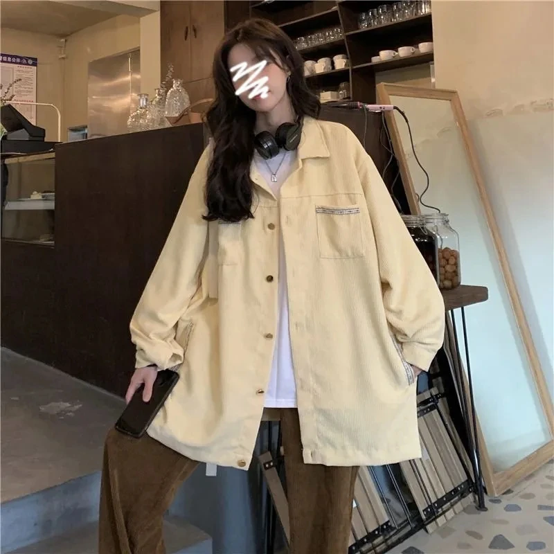 

Ladies New Long Sleeved Corduroy Outerwear Spring Autumn Women Thin Style Work Clothes Female Solid Color Tops Coat