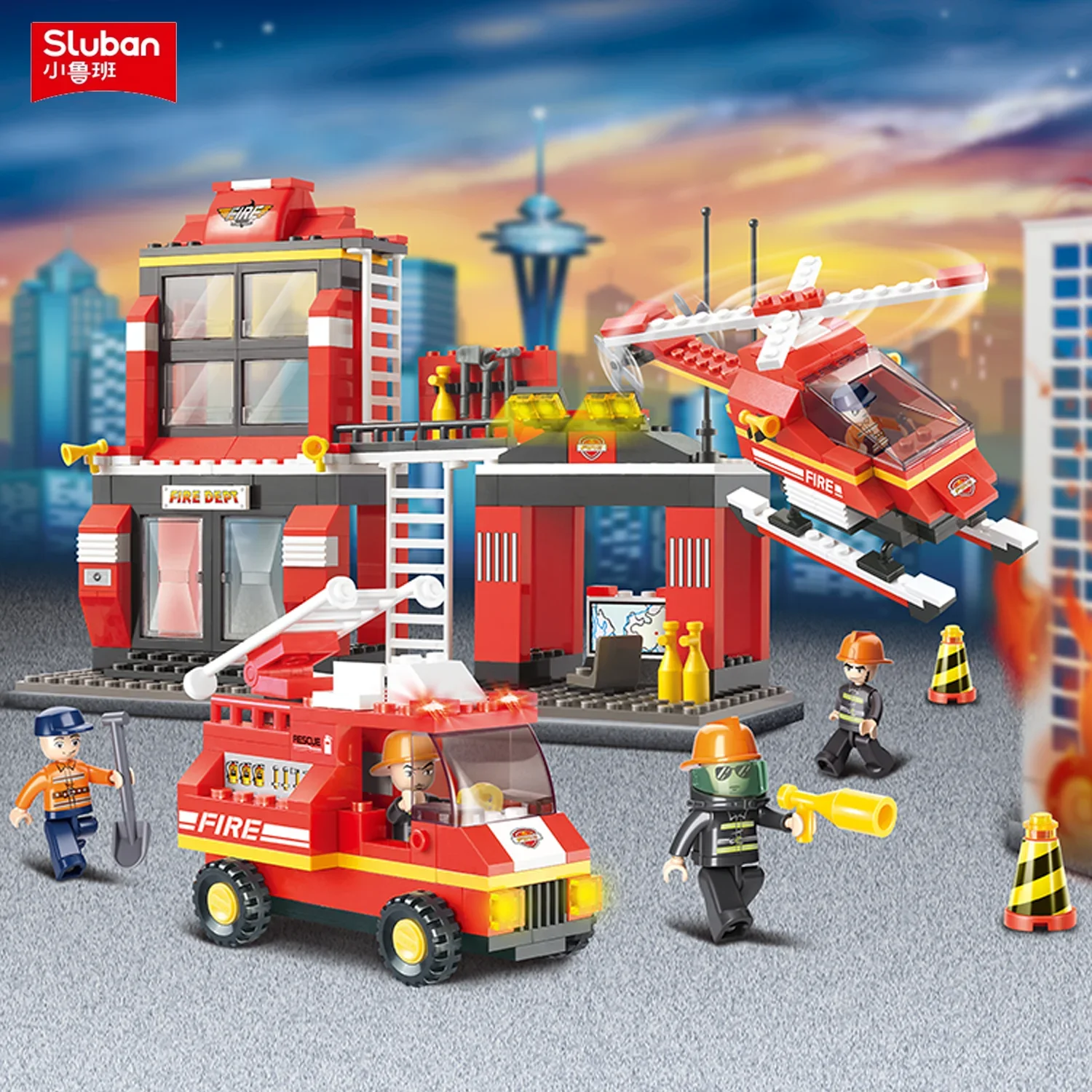 

371PCS Fire Department Building Blocks City Fire Truck Rescue Helicopter Model Bricks Set With Mini Figures Kids DIY Toys Gifts