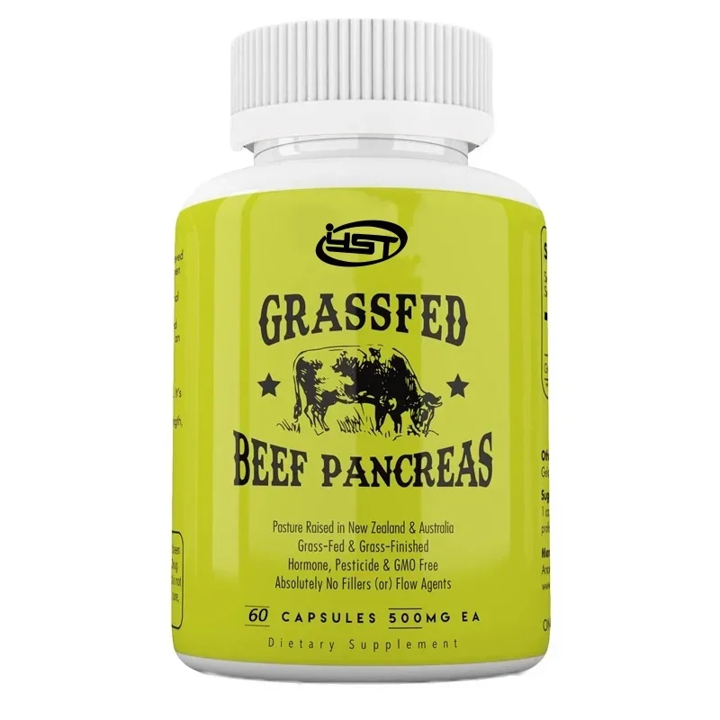 60 Capsules Grass Fed Beef Pancreatic Supplement, 500mg, Digestive, Contains Pancreatin, Non GMO