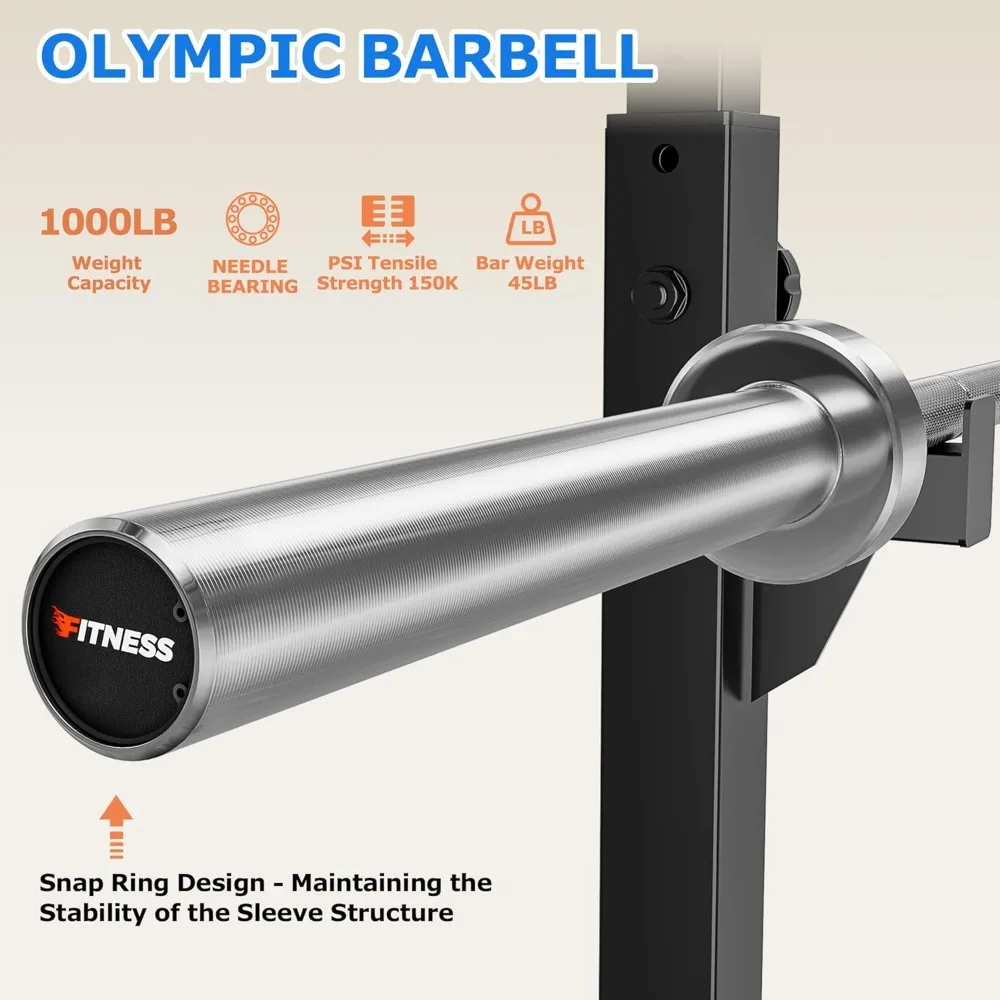 قضيب رفع الأثقال 7 أقدام 45 رطل لتدريب القوة لضغط مقاعد البدلاء القرفصاء المميت - سعة 1000 رطل