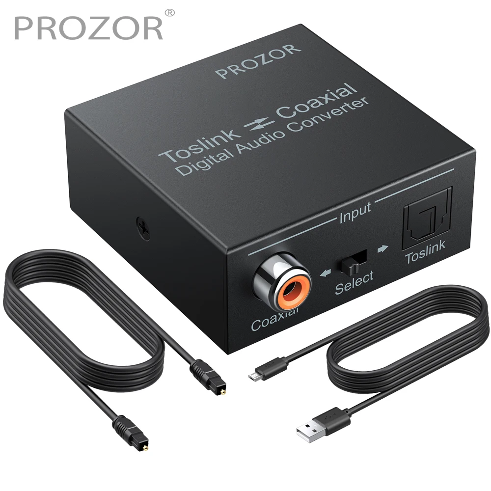 PROZOR Digital Audio Converter Optical Toslink to Coaxial and Coaxial to Optical SPDIF Toslink Bi-Directional Swtich Splitter