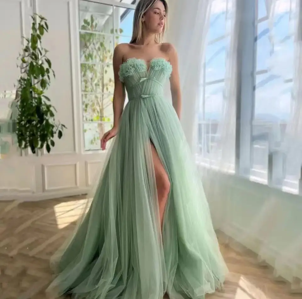 Flore Dress Green Tulle Evening Dresses for Prom Graduation Gown Gala Dress Woman Strapless Guest Wedding Party Dress For Women