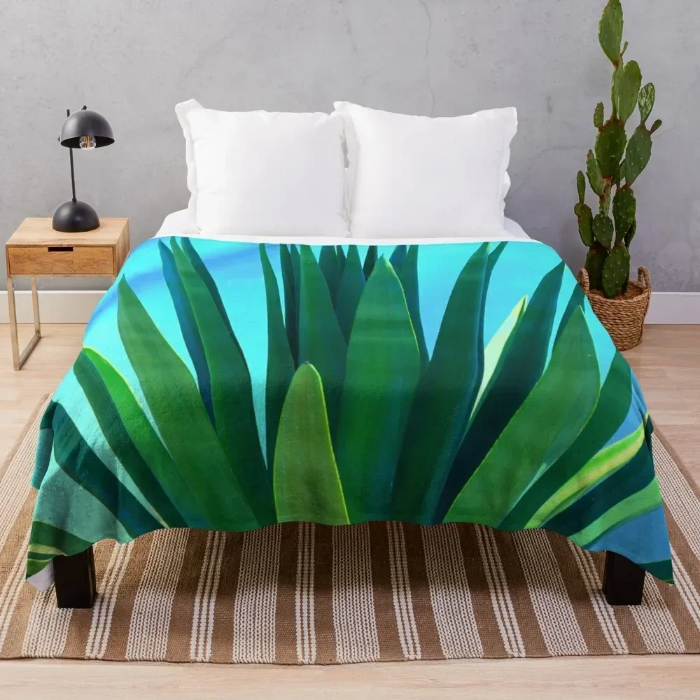 Exotic Succulent Leaves Illuminated By Fantasy Blue Moonlight Throw Blanket Polar Custom Blankets