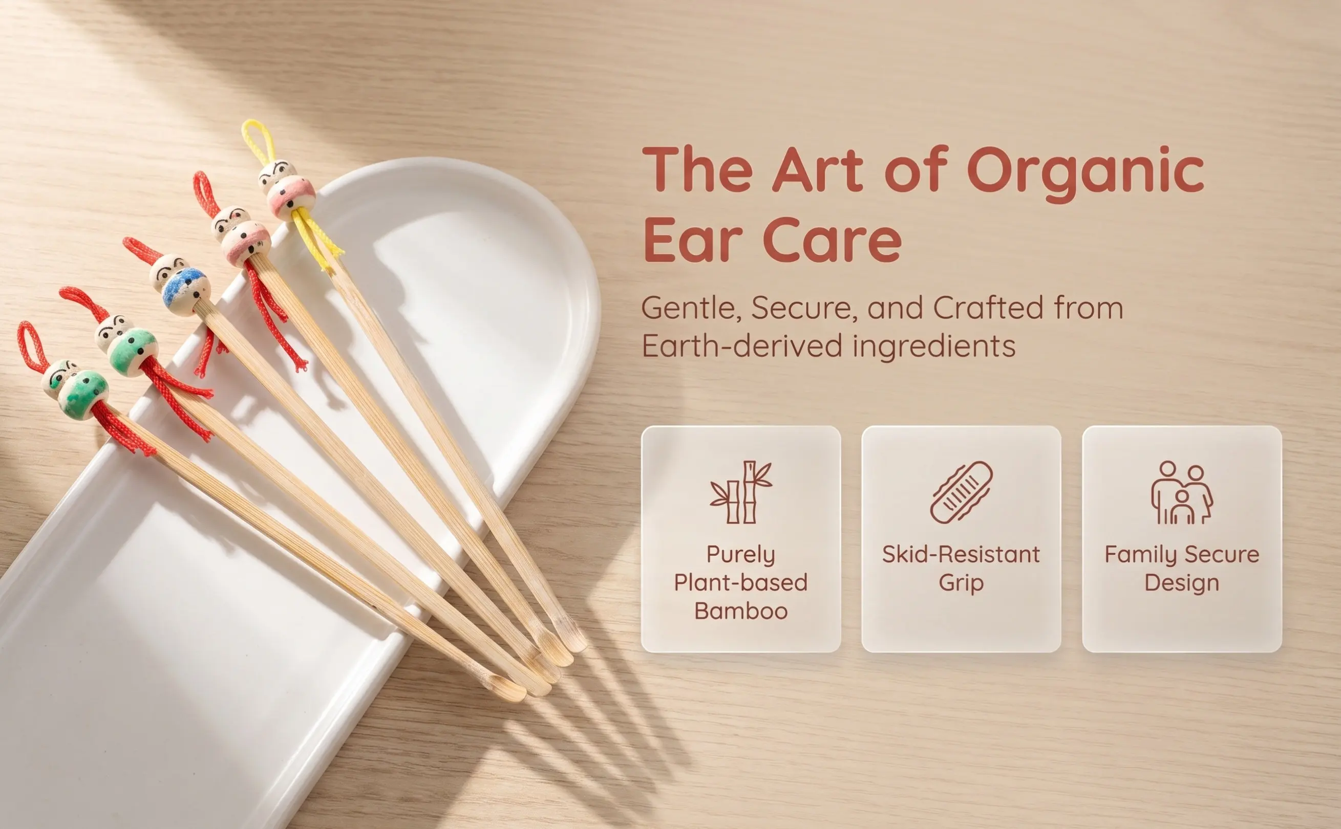 5Pcs Bamboo Ear Care Tool Earwax Remover Skid Resistant Ear Pick Personal Family Use Lovely Cartoon Head Design