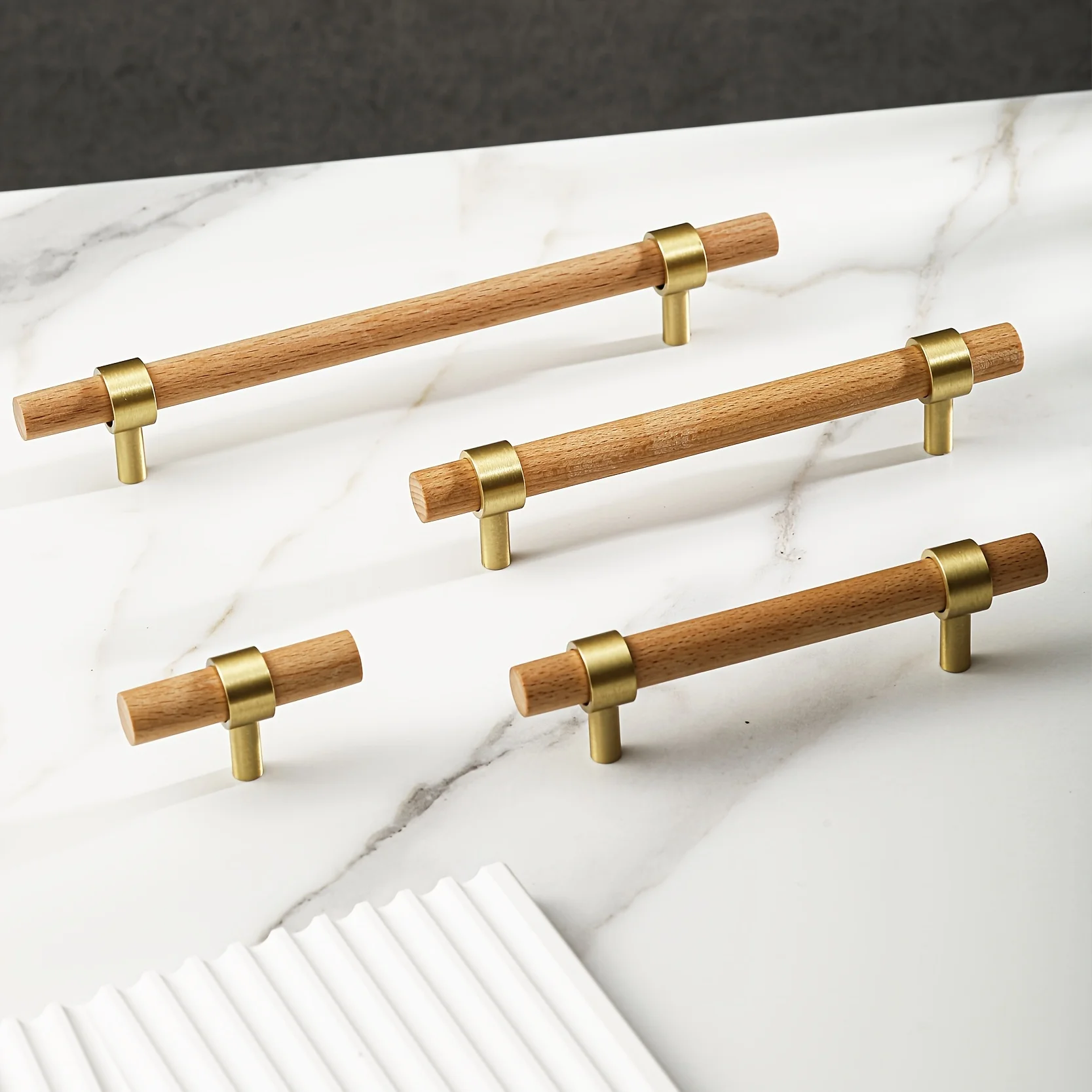 1 STÜCK Modernes minimalistisches Buchenholz + Messing Schrank Möbel Schublade Kleiderschrank Türgriff Home Dekorative Hardware