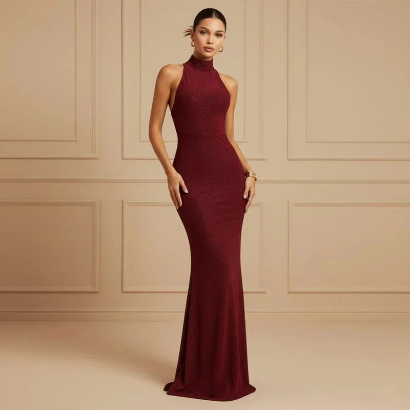 

Women Long Sequins Bodycon Dress Sleeveless With Glitter Fabric Slim Fit Elegant Evening Gown For Banquet Fashion Occasion Wear