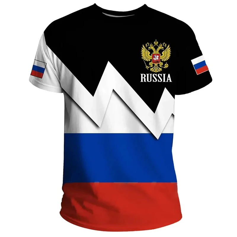 Rusya erkek tişört yaz rahat yuvarlak yaka rus bayrağı kısa kollu Tops Tees erkekler giyim boy T shirt Streetwear