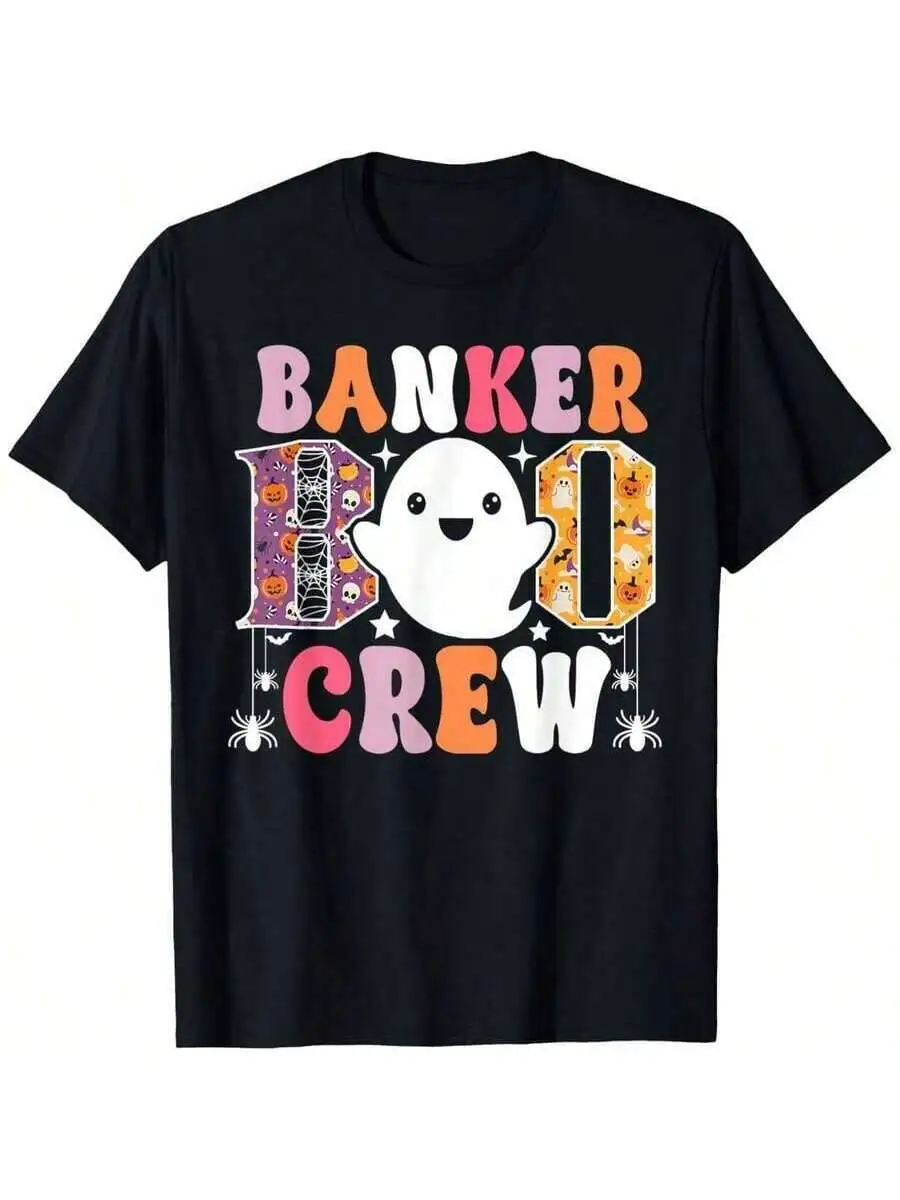 Banker Boo Crew Funny Ghost Halloween Costume T-Shirt 100% Cotton Trendy Y2K Short-Sleeve Tee-Soft, Quick-Drying,