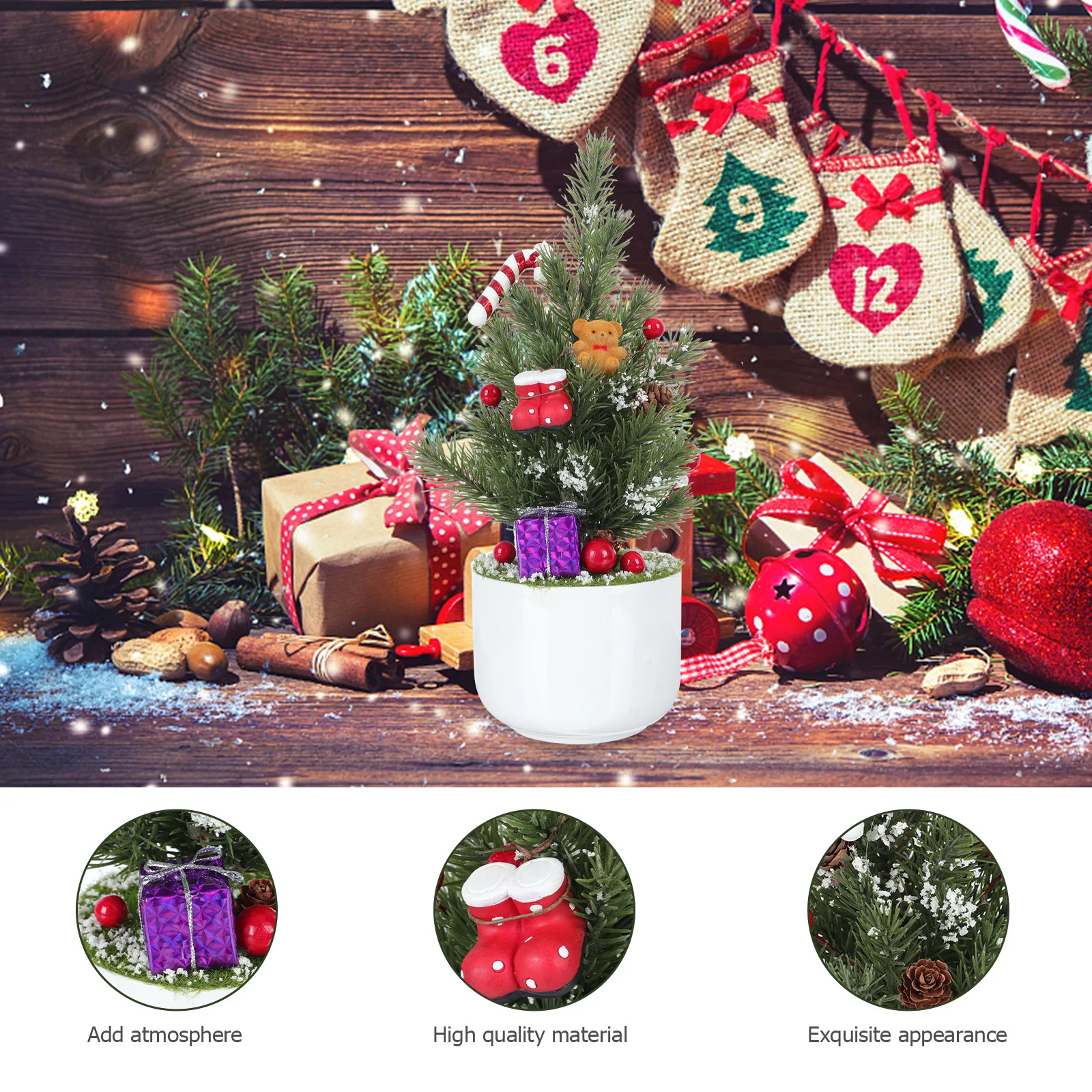 

Christmas Tree Potted Plant Artificial Plants Holiday Table Ornament Faux Planter Decorations Plastic Fake Tabletop