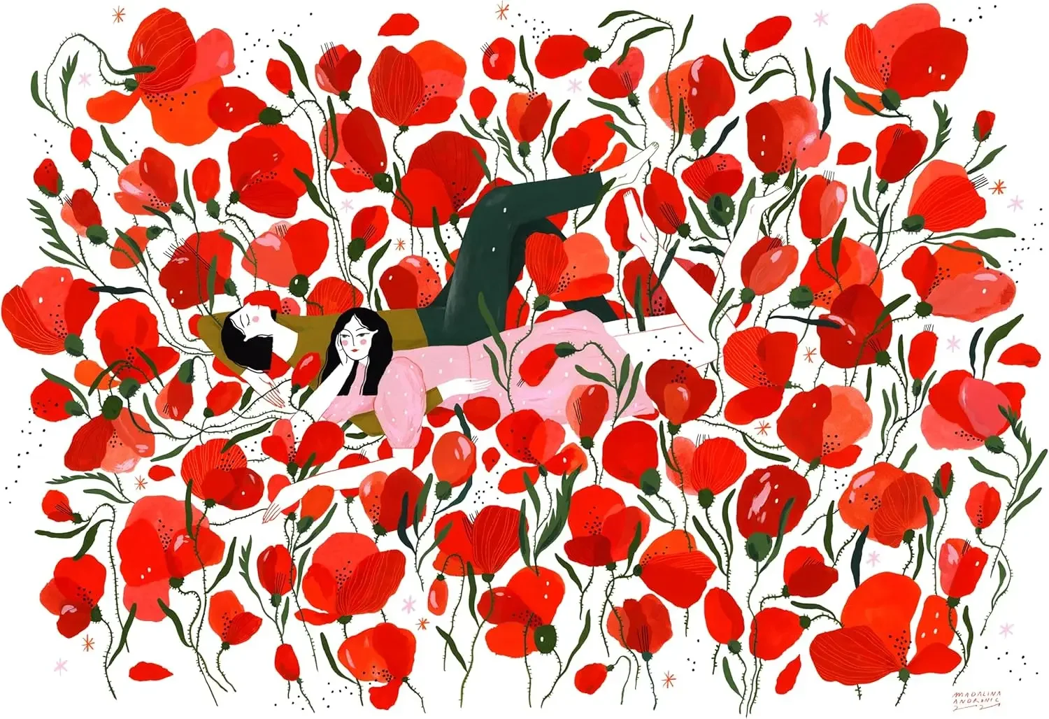    Puzzle drewniane dla dorosłych na piknik w polu maków, 1000/500/300 elementów, układanka do pokoju gier, sypialni, salonu, na przyjęcie, prezent